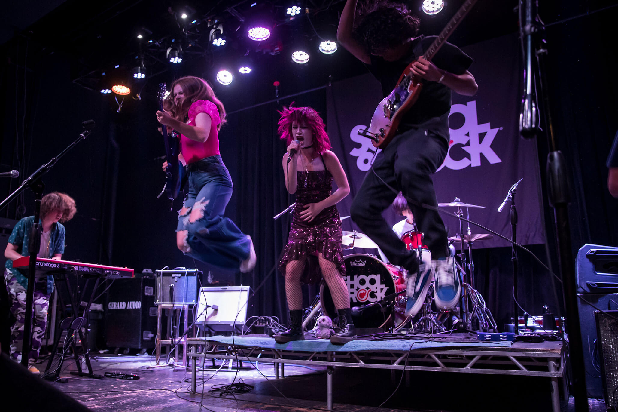 Band having fun performing on stage